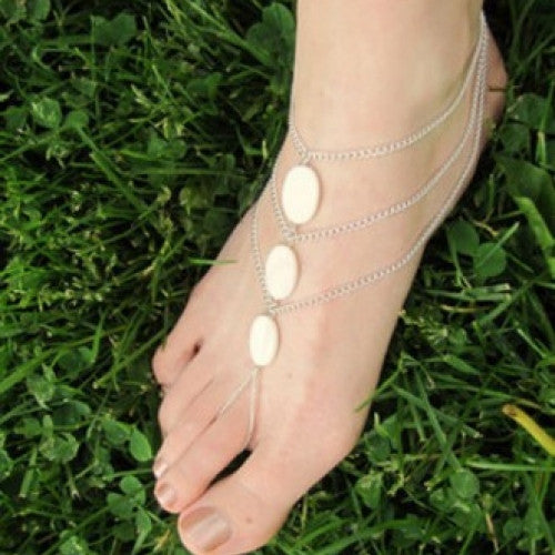 Natural Pearl Three Elliptical Shells Anklets