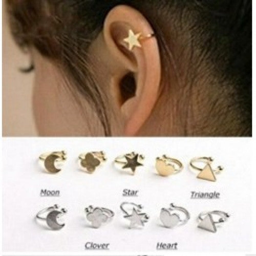 Fashion star moon heart clip stud earring gift for women girl